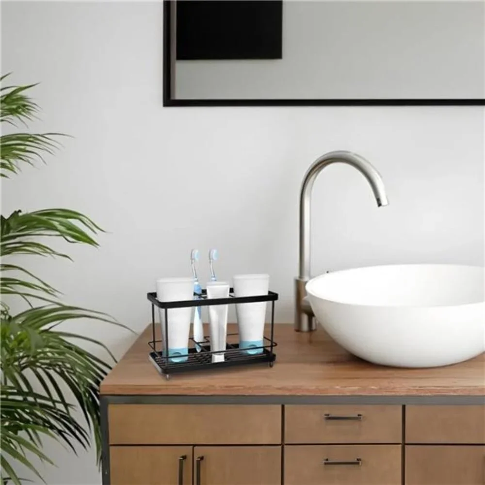 Stainless steel toothbrush holder bathroom organizer with tray sink countertop
